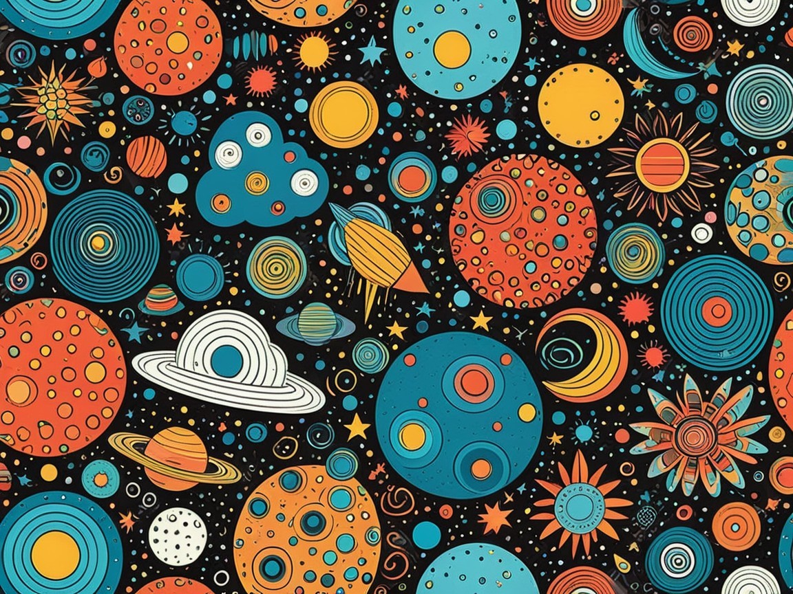 Vibrant Whimsical Universe with Celestial Bodies