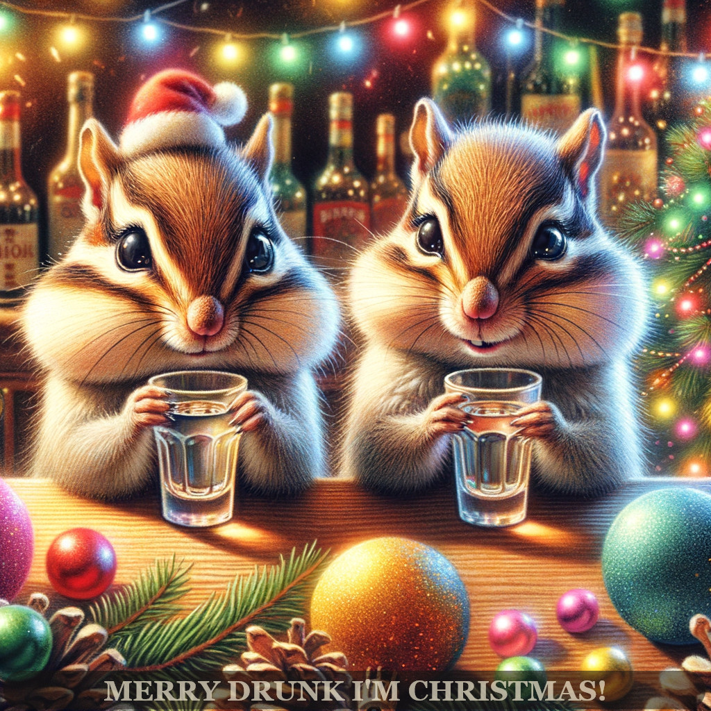 Festive Christmas scene with chipmunks in Santa hats