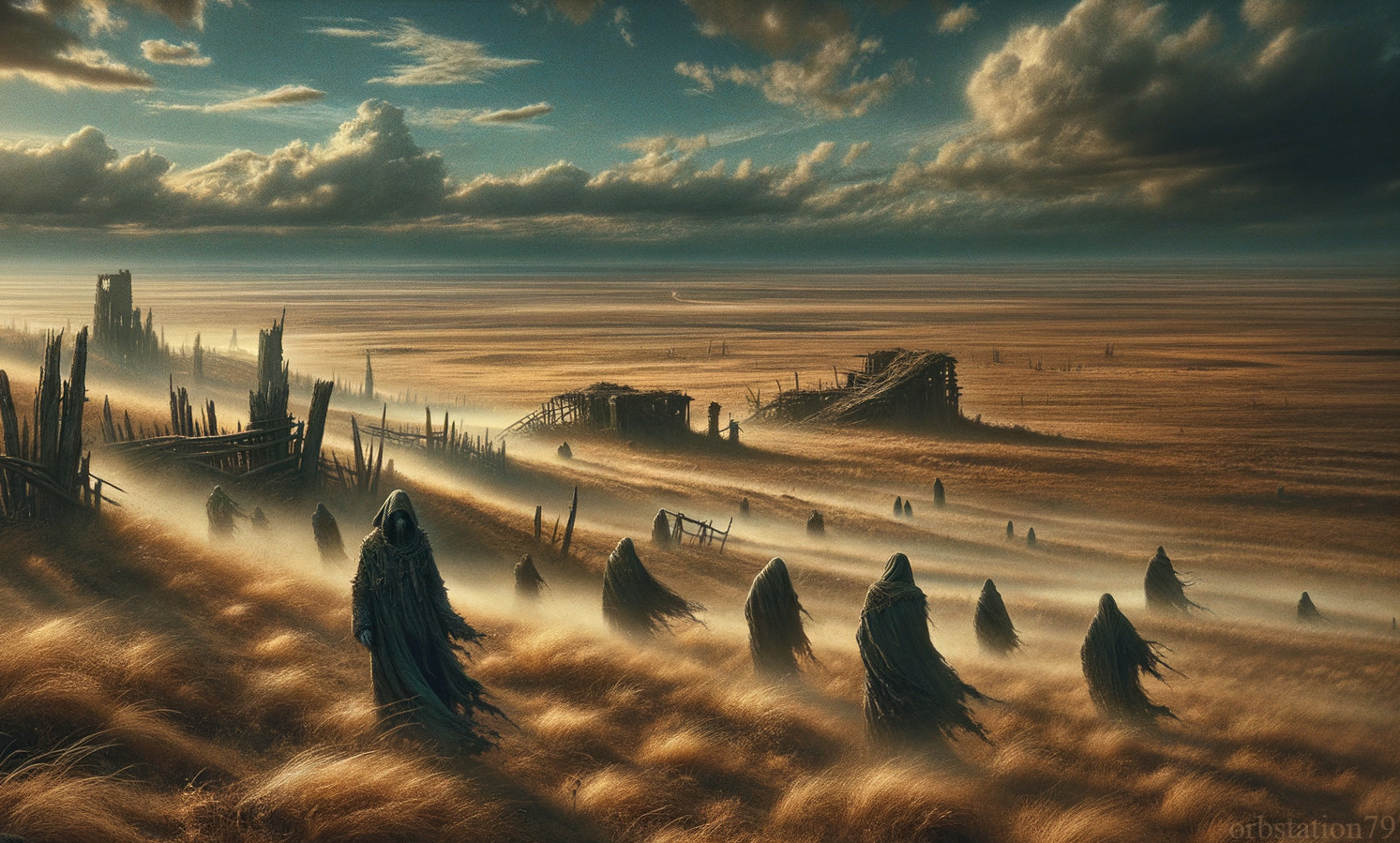 Ghostly Figures in a Desolate Landscape with Ruins