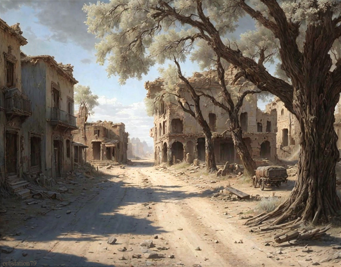 Desolate Abandoned Street with Crumbling Buildings