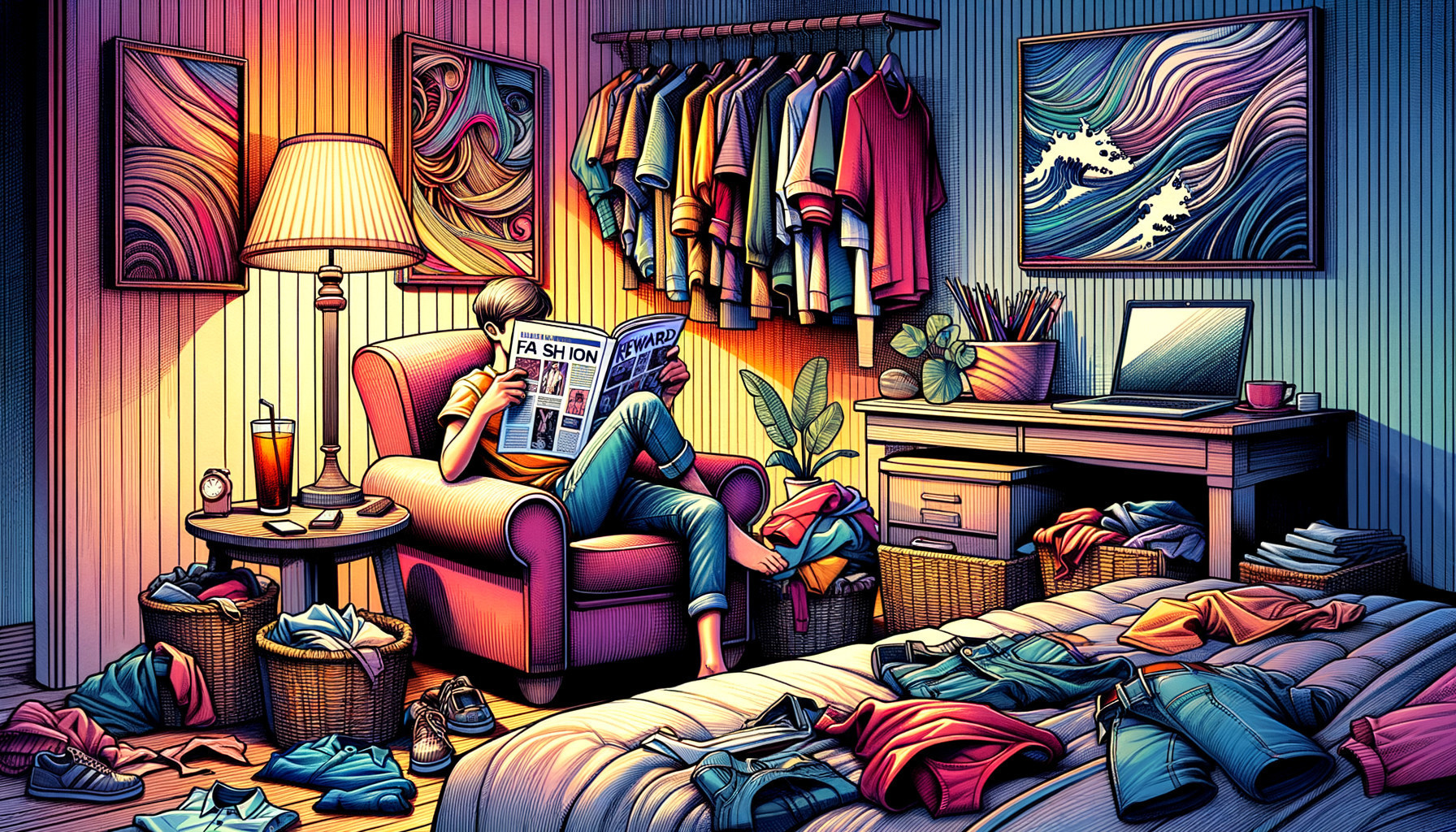 Cozy Room with Fashion Magazine and Colorful Decor