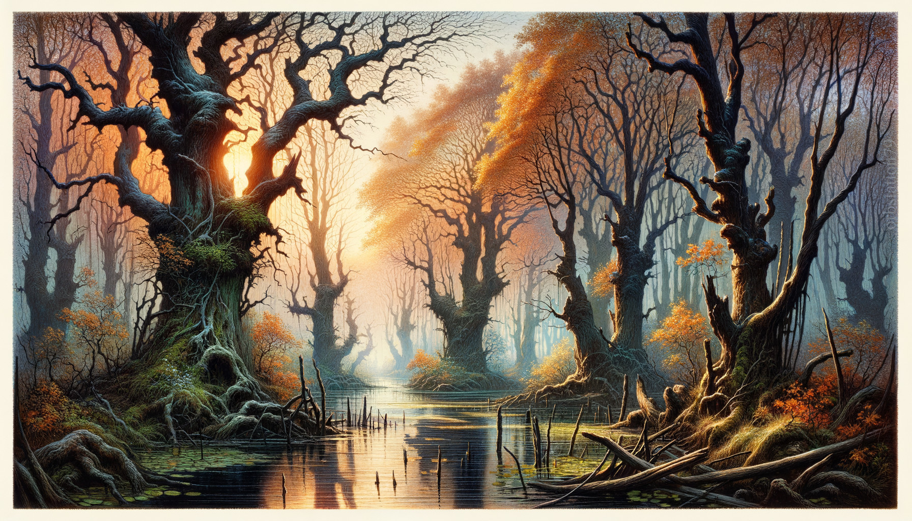 Enchanted Forest with Ancient Trees and Serene River