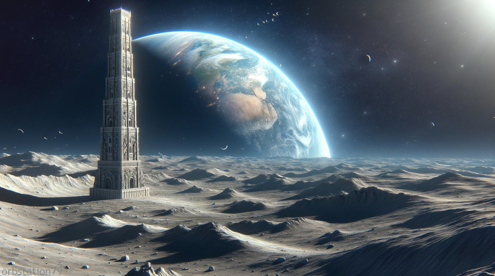 Intricate Structure on Moon-like Landscape with Earth View