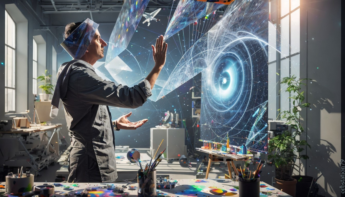 Futuristic Holographic Displays in Creative Studio