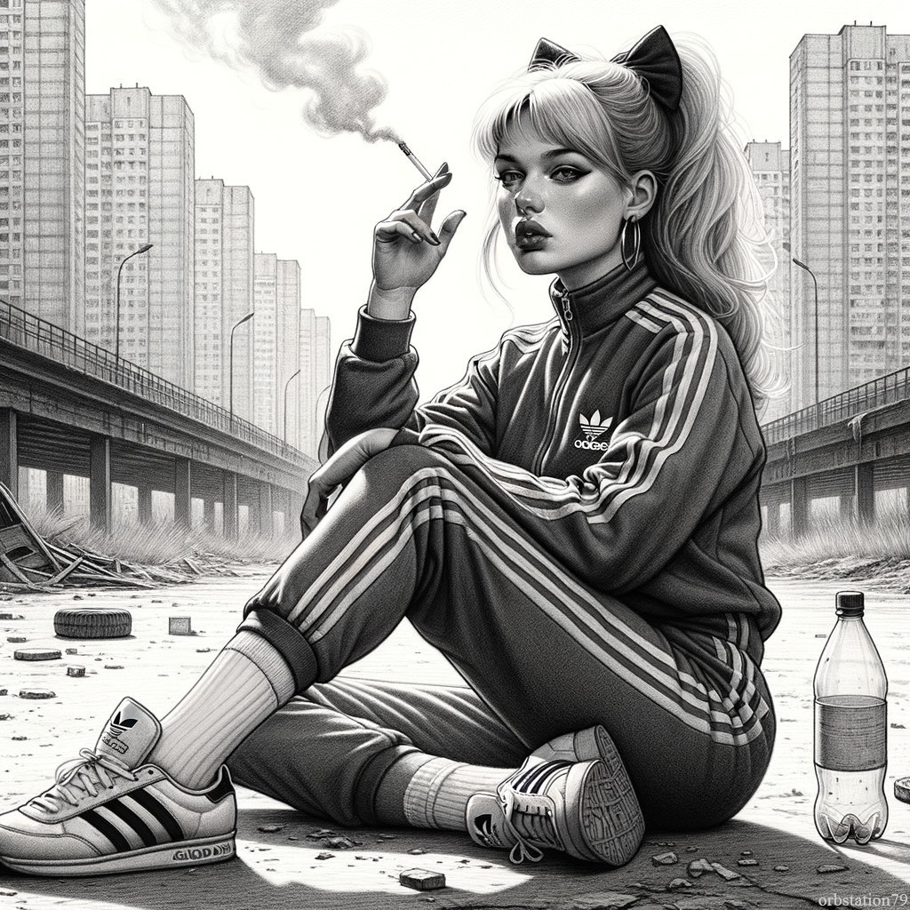 Monochromatic Illustration of a Young Woman in Urban Setting