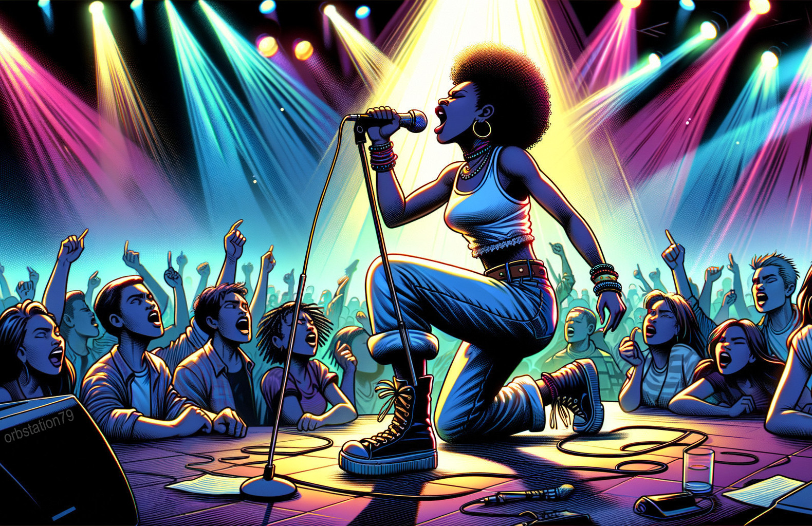 Live Music Performance with Engaged Audience and Vibrant Lighting