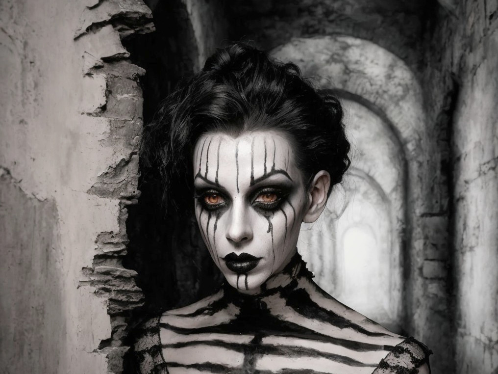 Haunting Figure in Eerie Corridor with Gothic Elements