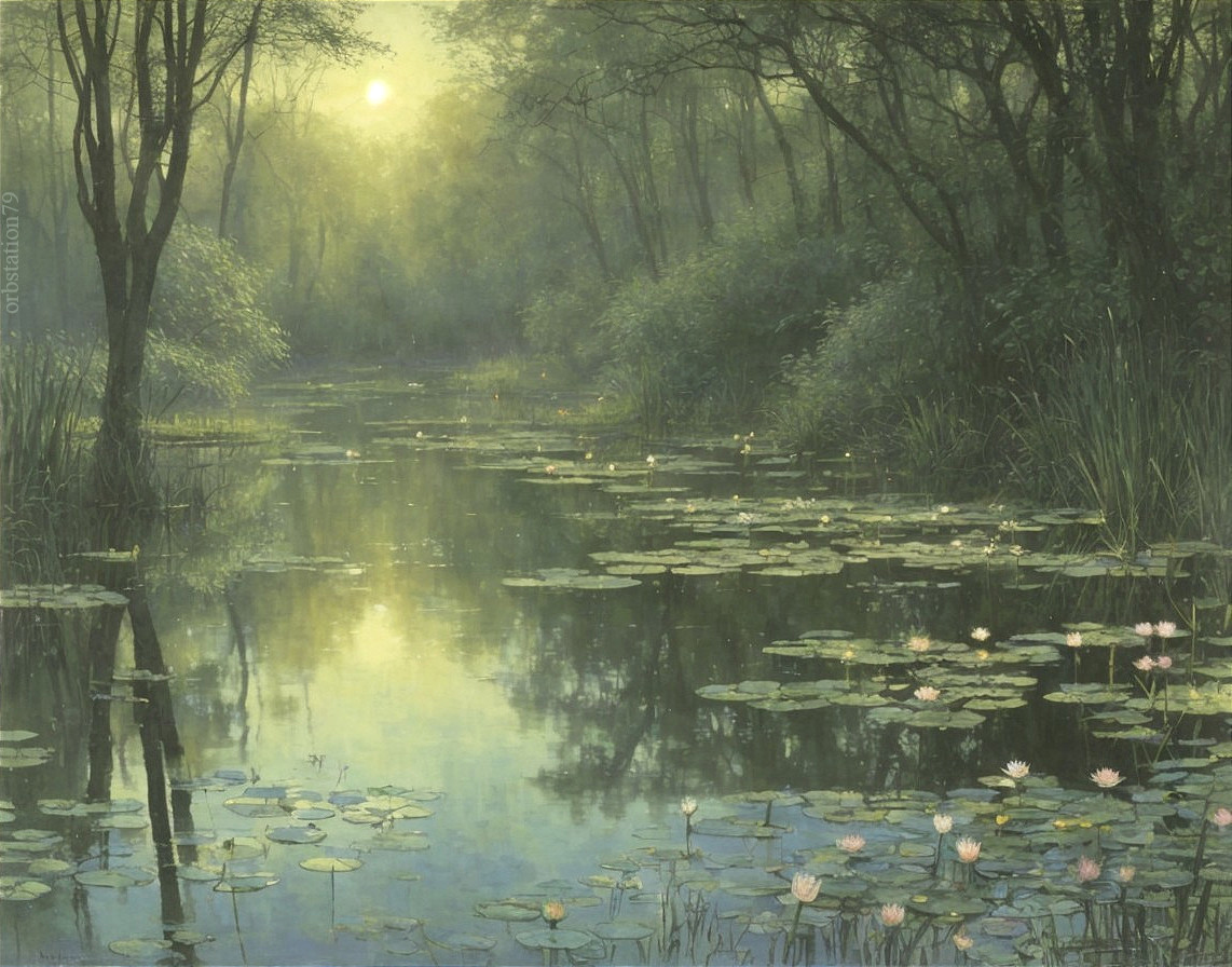Tranquil Waterway in a Lush Forest Setting