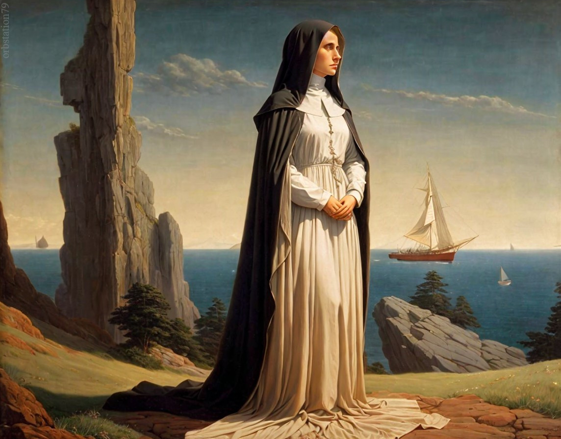 Young Woman in White Dress by Coastal Cliffs