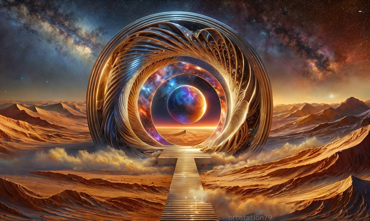 Surreal Landscape with Grand Staircase and Portal