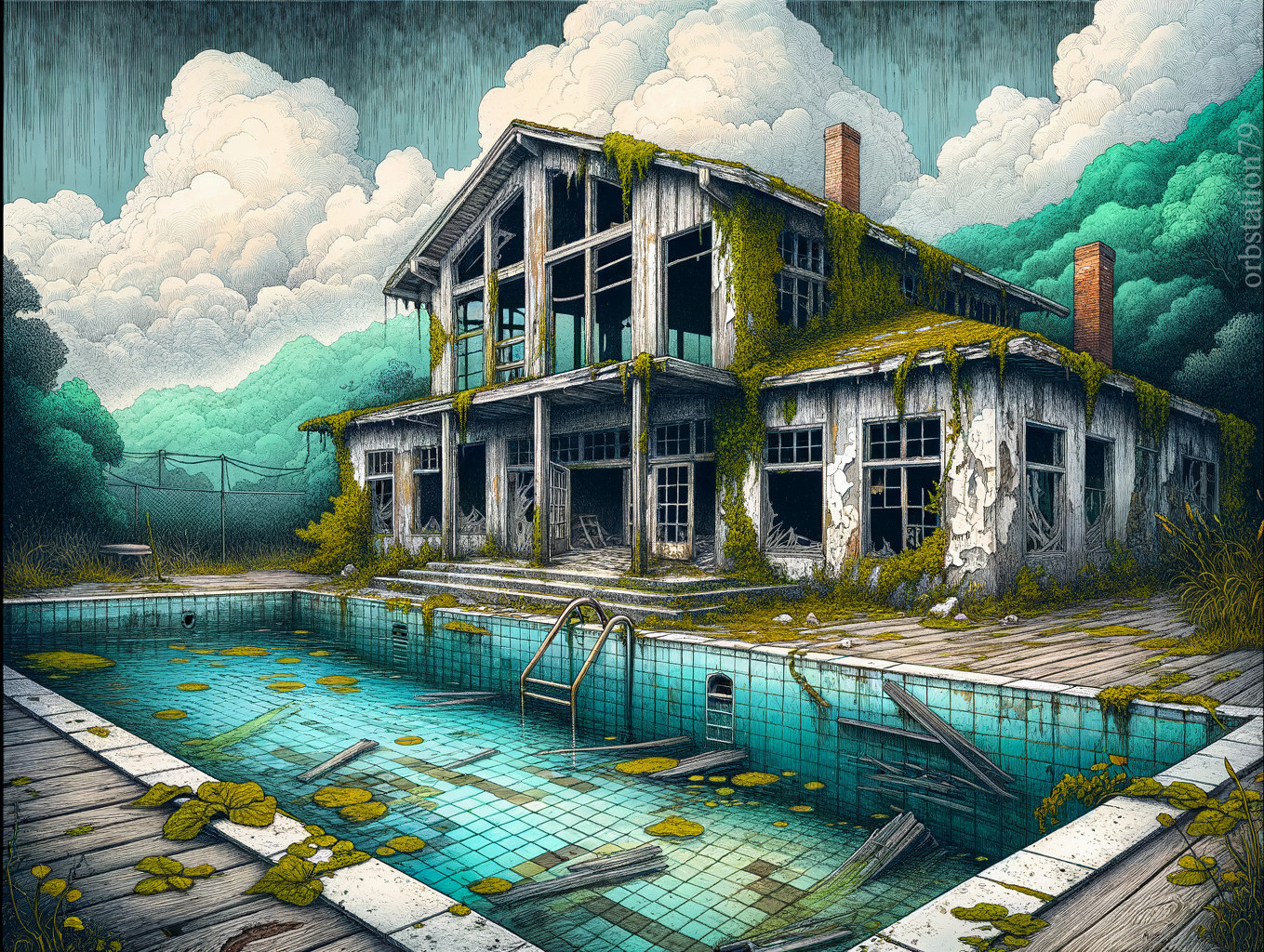 Abandoned House Surrounded by Lush Greenery and Decay