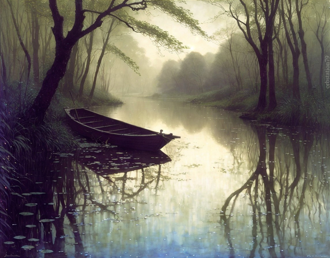 Serene Landscape with Calm River and Lush Trees