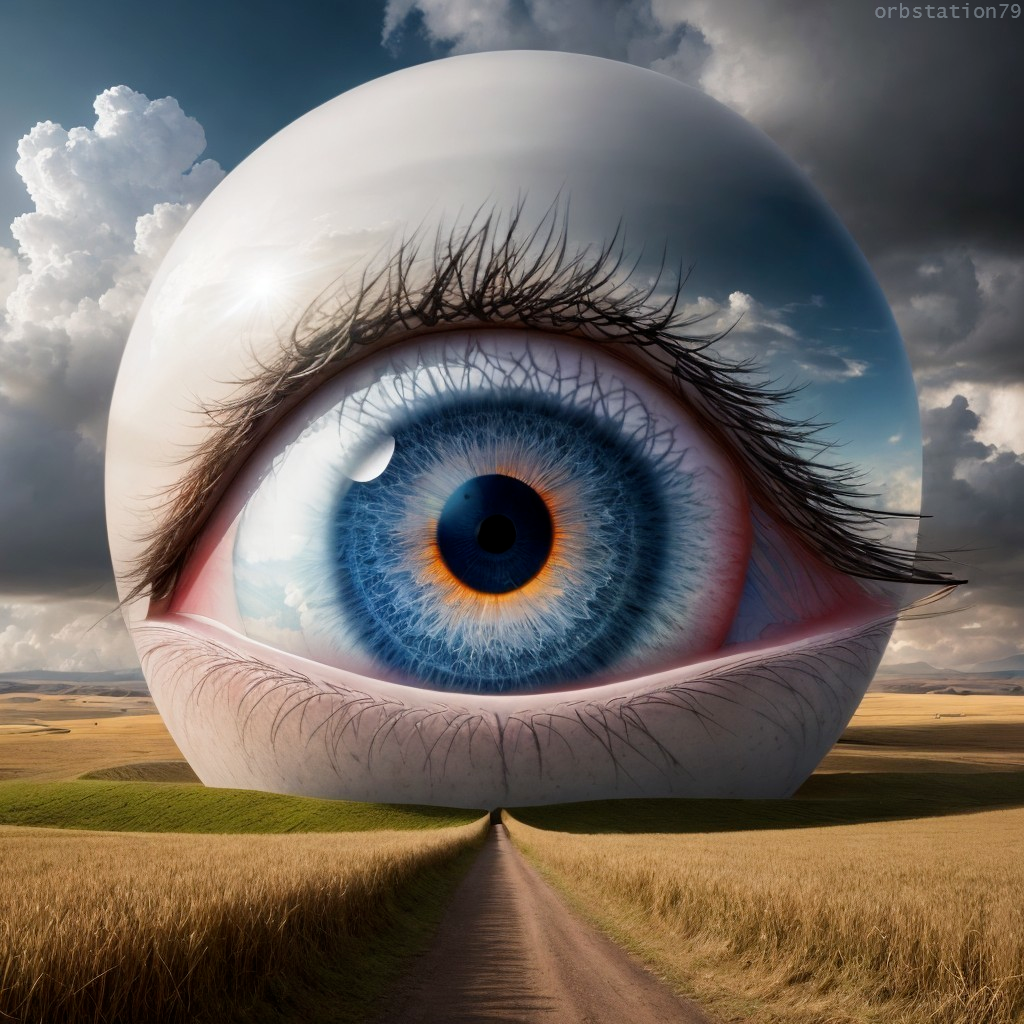 Surreal Giant Eye in Dramatic Landscape Setting