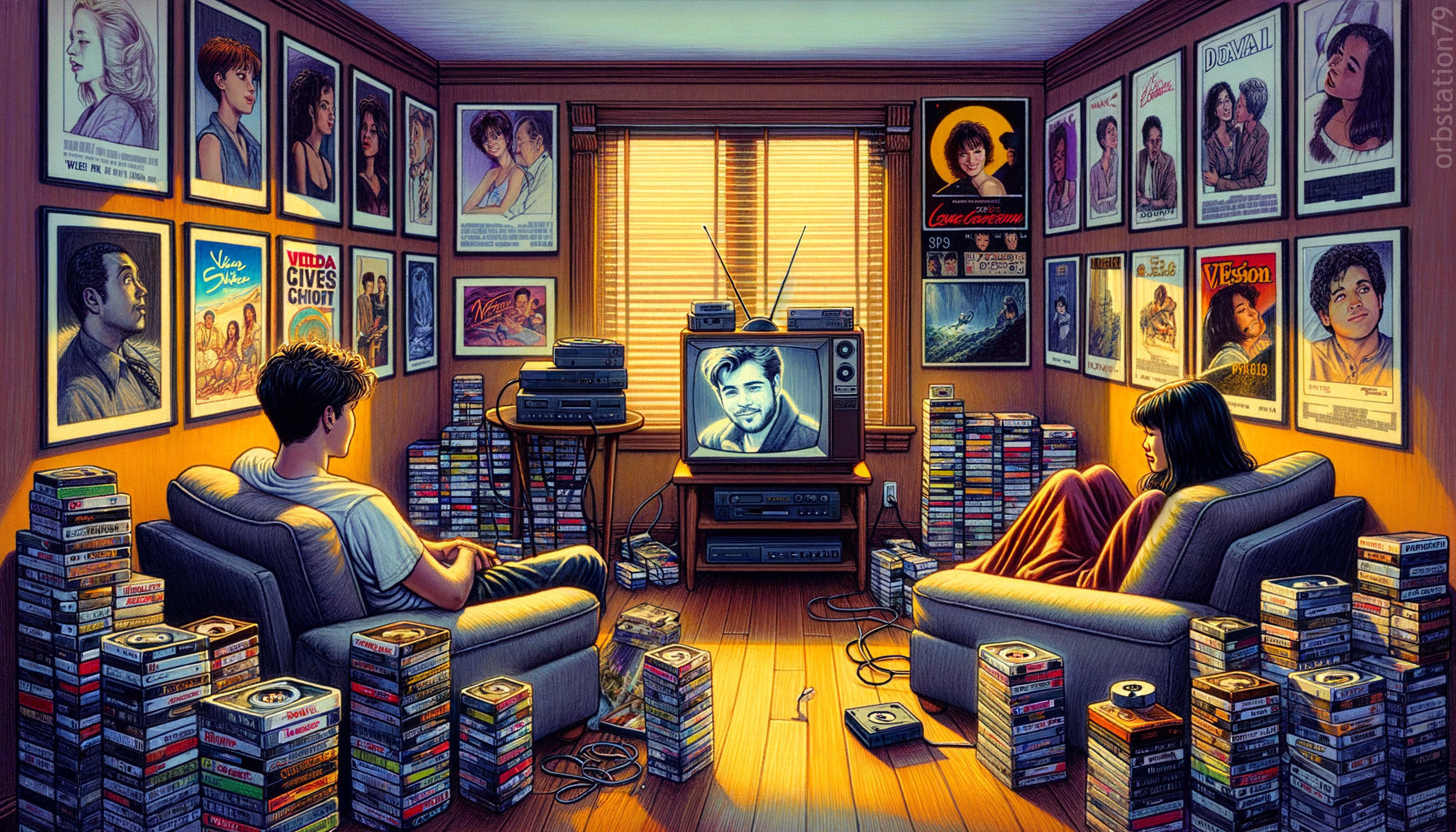 Cozy Room with Vintage Movie Posters and VHS Tapes