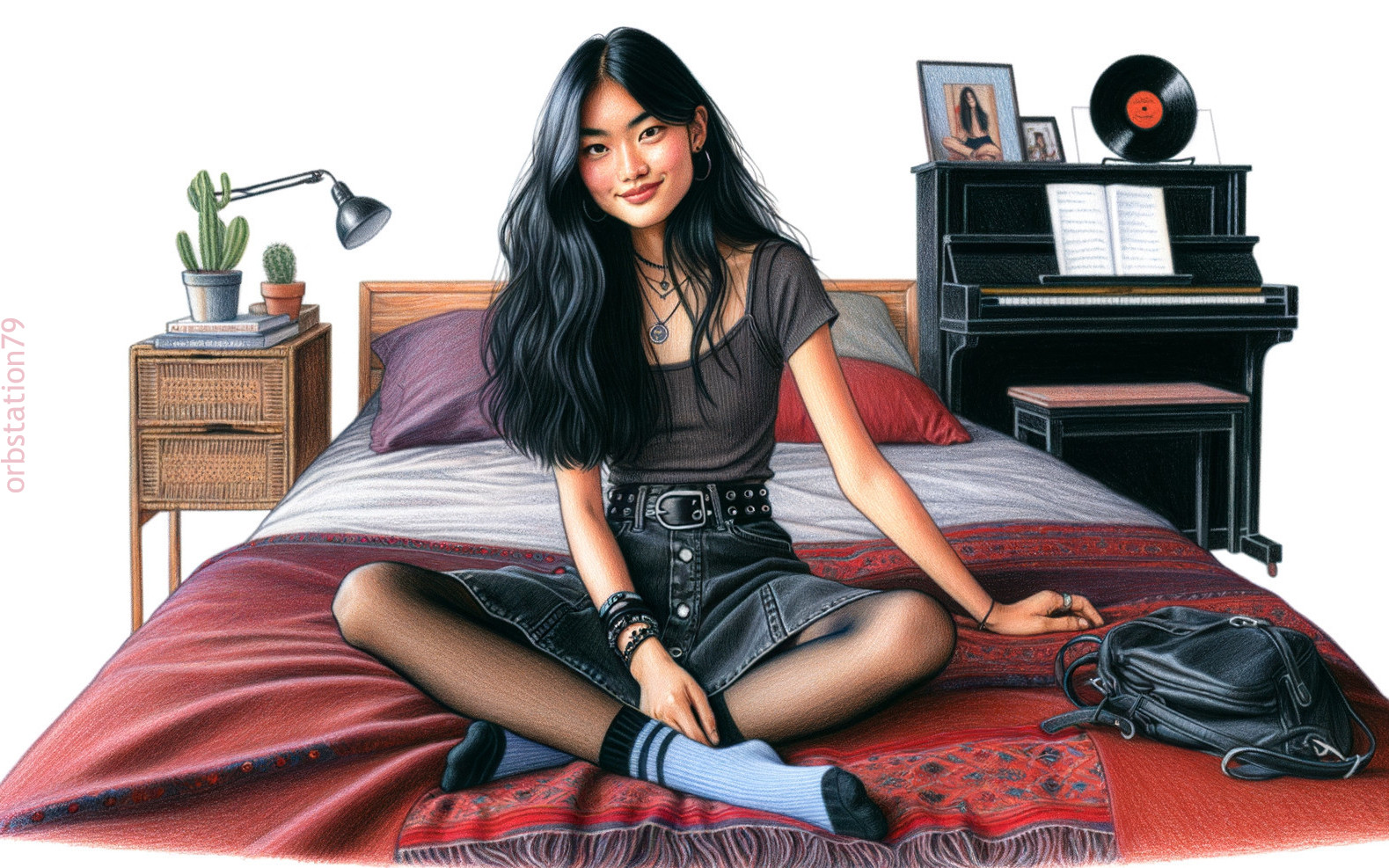 Young Woman Relaxed on Bed in Cozy Artistic Room