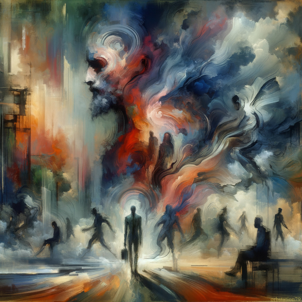Dynamic Human Silhouettes in Vibrant Abstract Painting