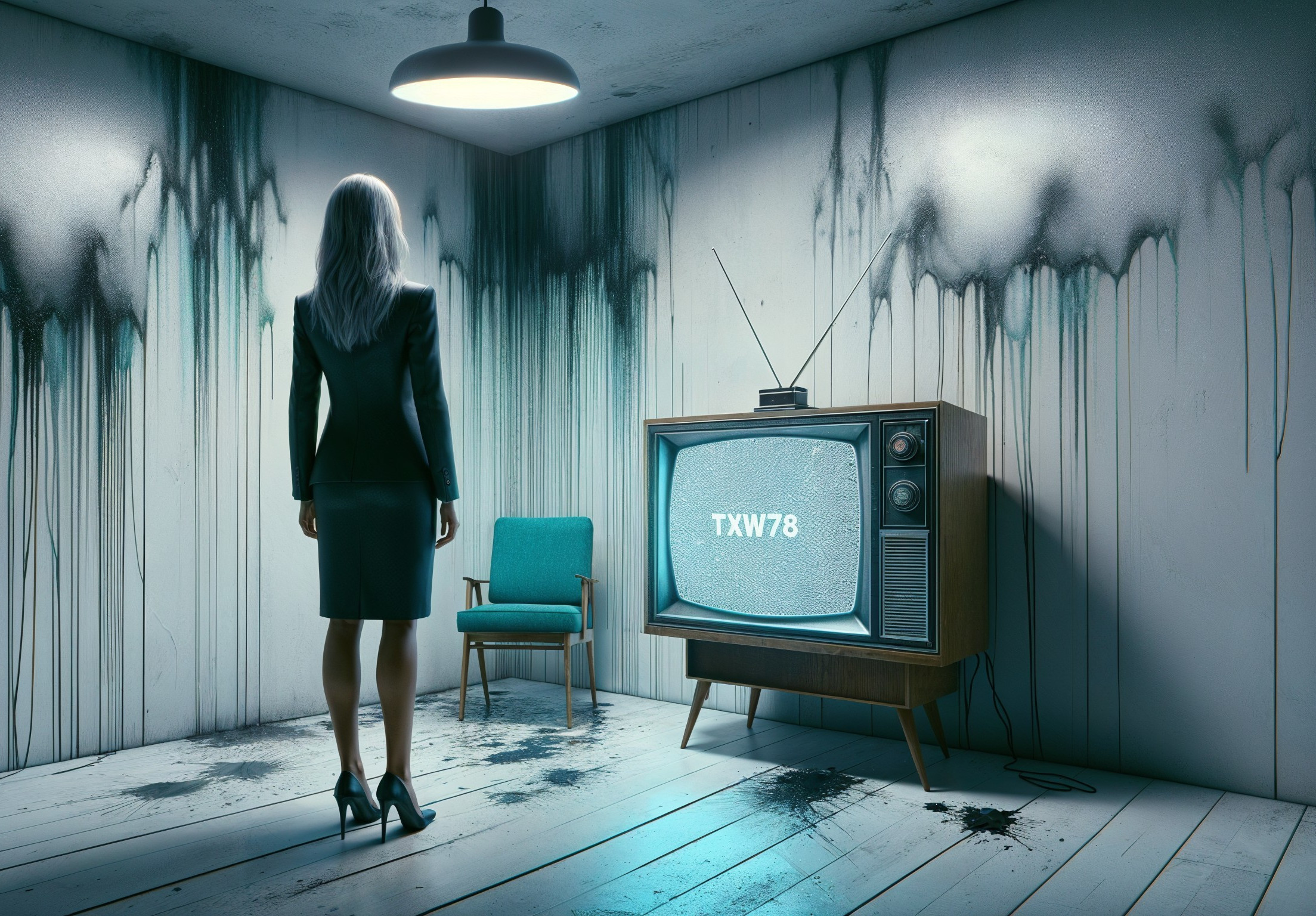 Dimly Lit Room with Retro Television and Dark Aesthetic