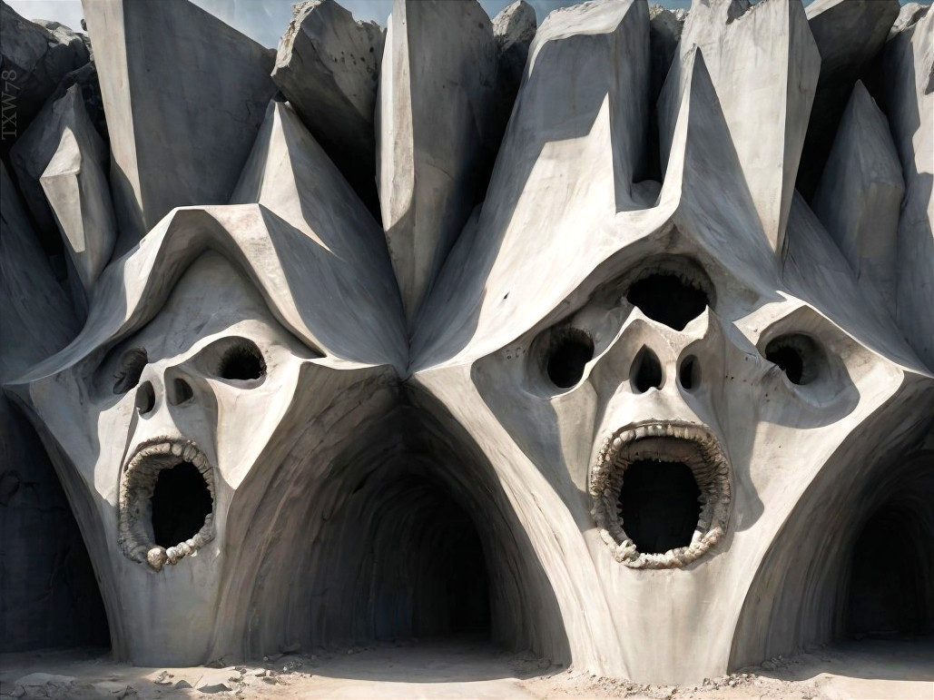 Surreal Sculpture of Colossal Anguished Faces