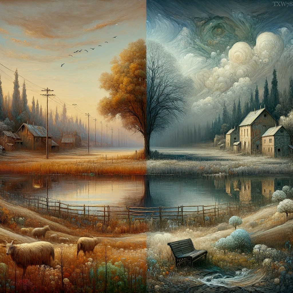 Contrasting Autumn and Winter Landscapes with Sheep