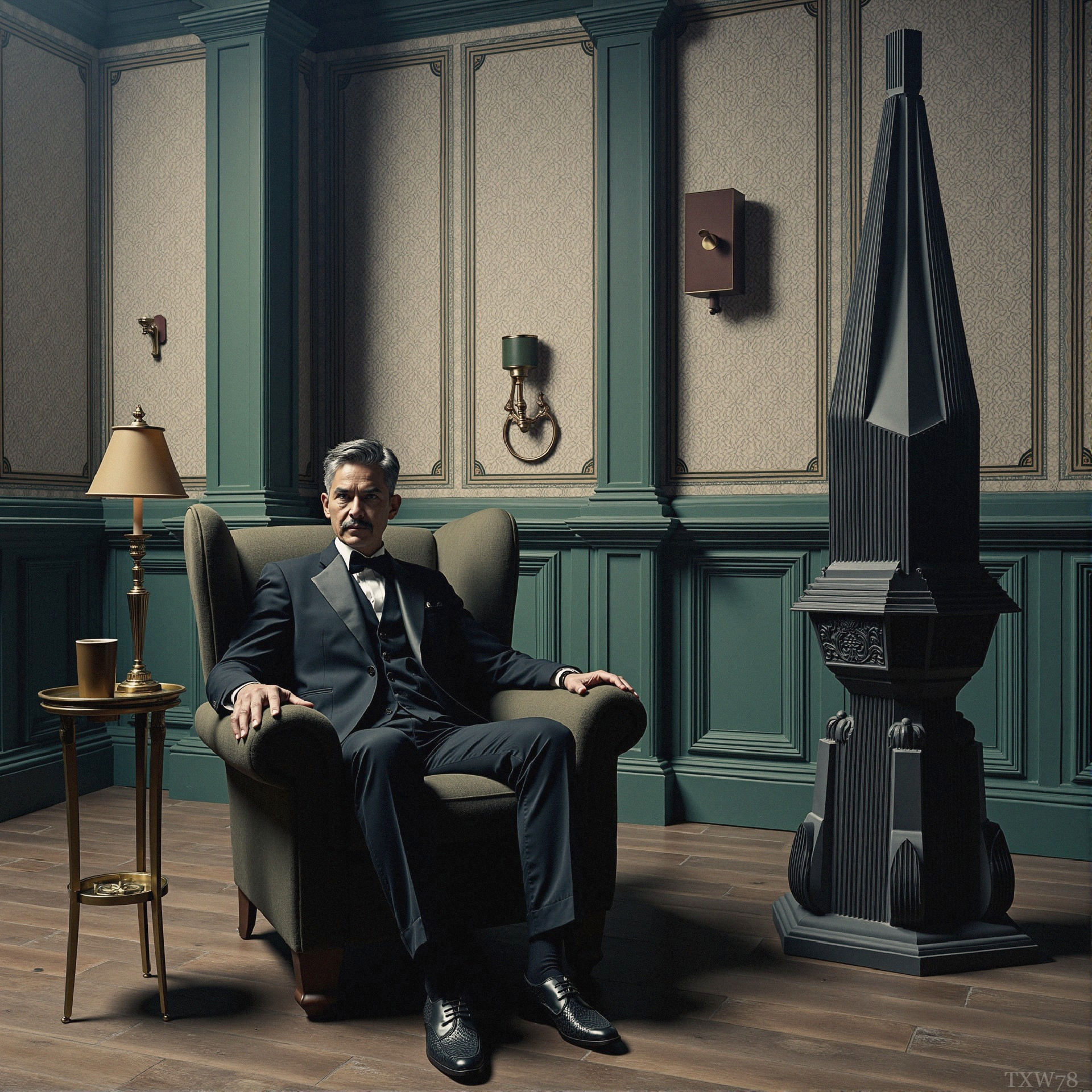 Elegant Man in Tuxedo in Sophisticated Room Setting