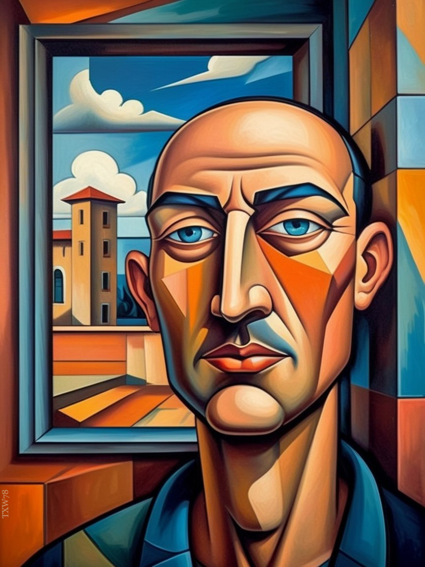 Geometric Portrait of a Bald Man with Blue Eyes