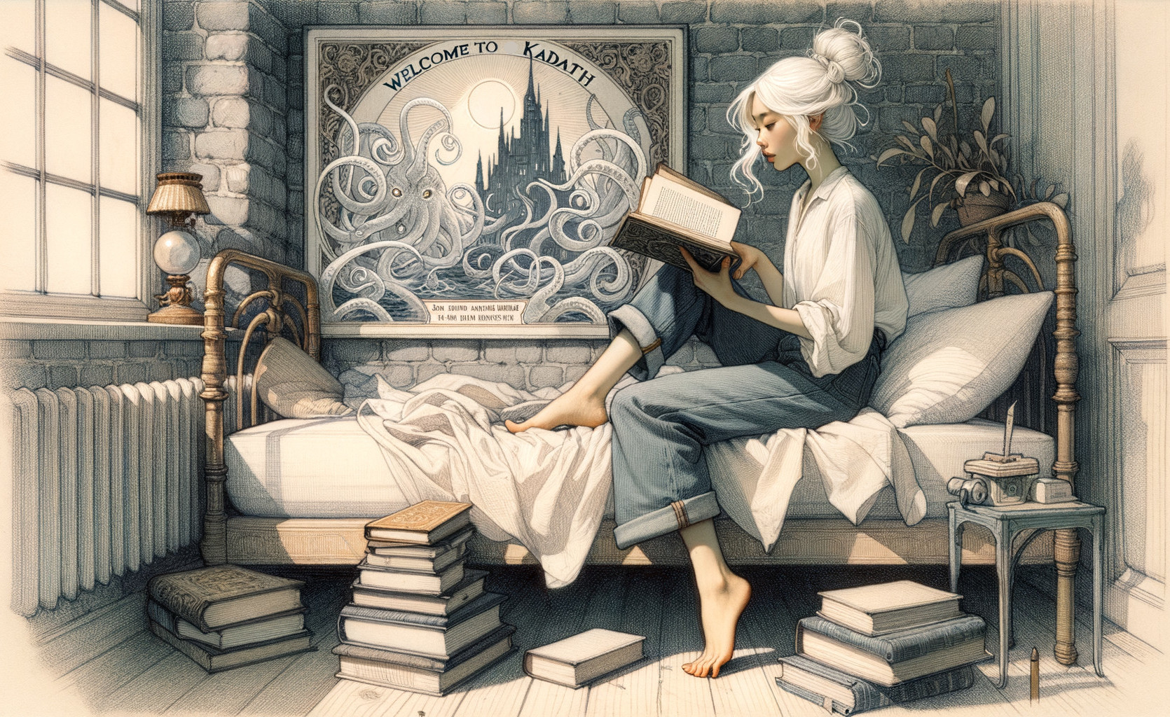 Cozy Room with a Young Woman Reading a Book