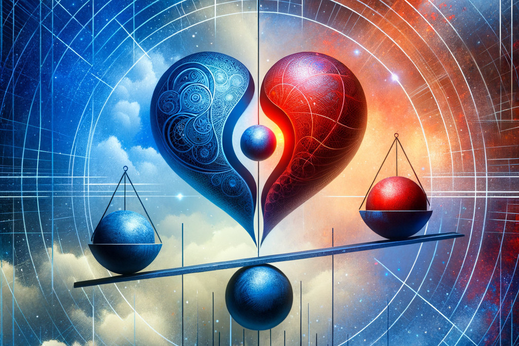 Illustration of a broken heart on a scale in cosmic setting