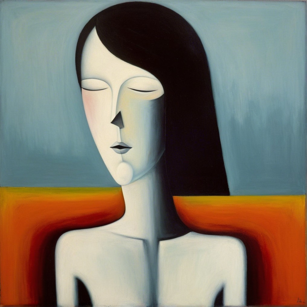 Stylized Woman in Tranquil Abstract Setting