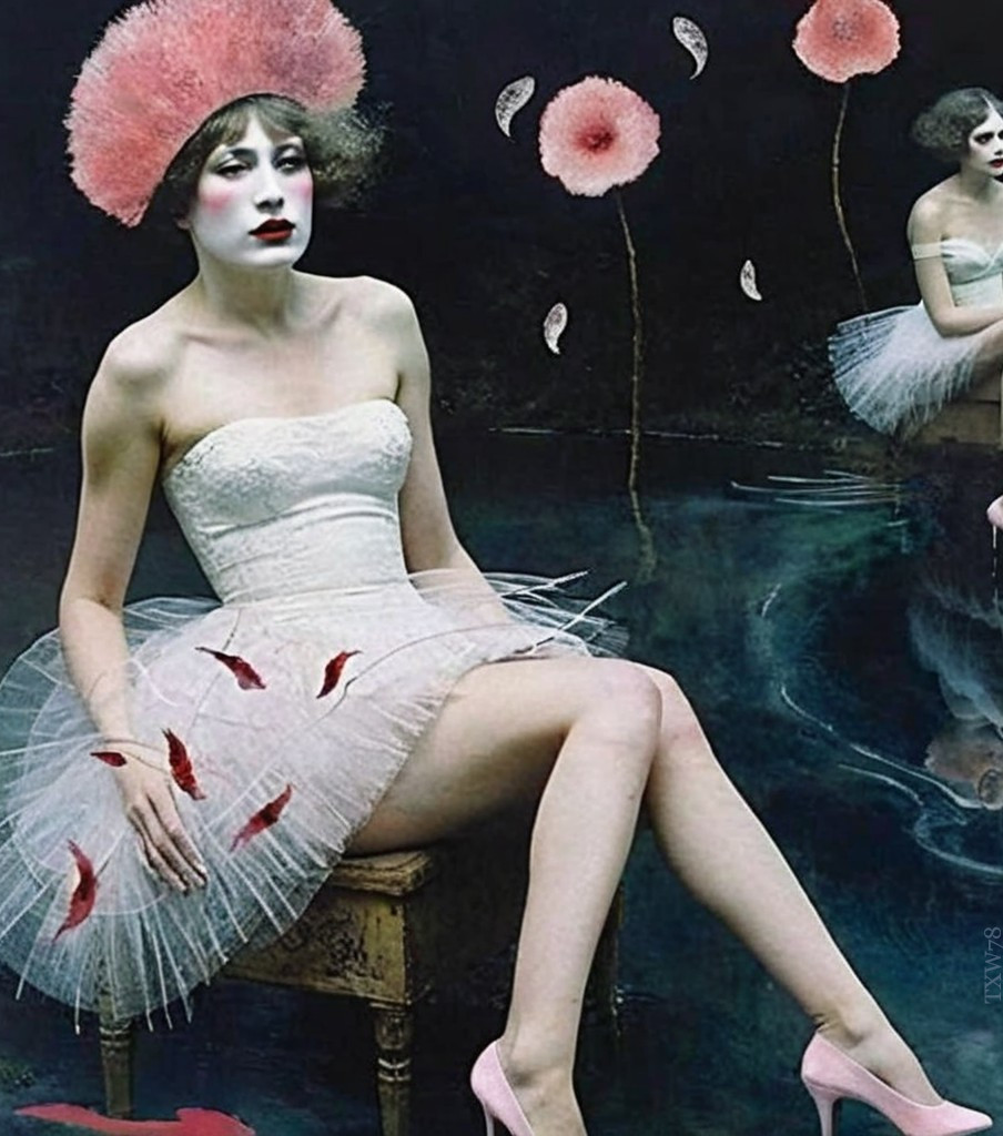 Ethereal Scene with Model in White Tulle Dress