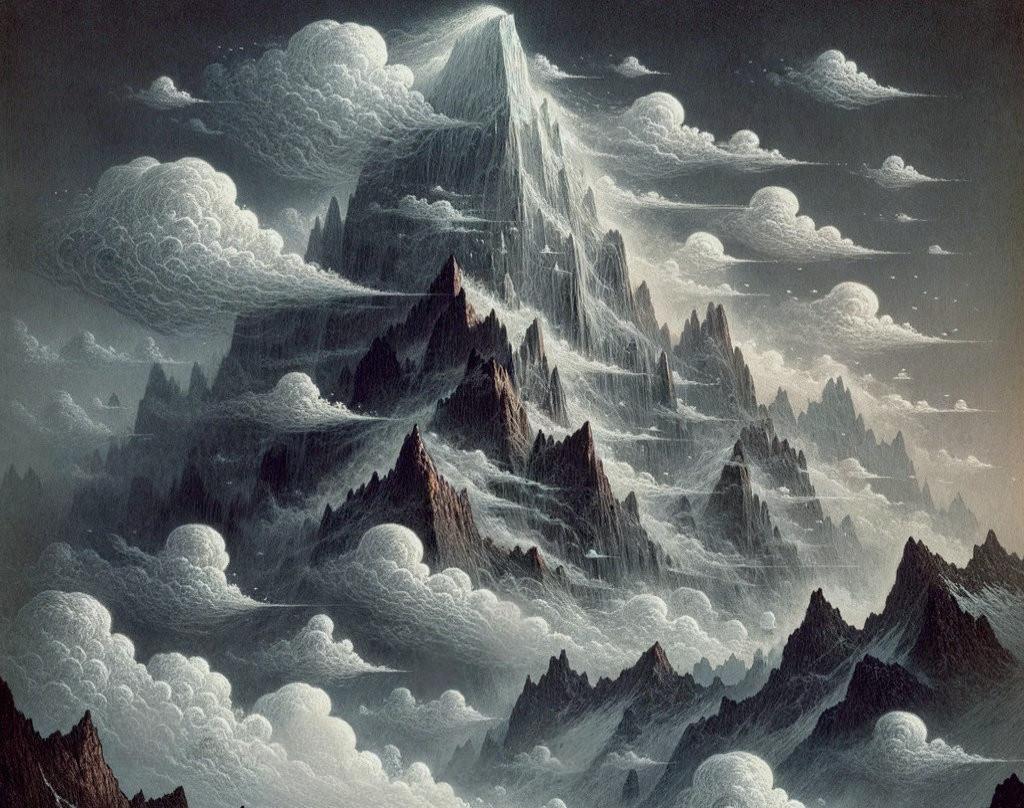 Majestic Mountain with Ethereal Clouds and Peaks