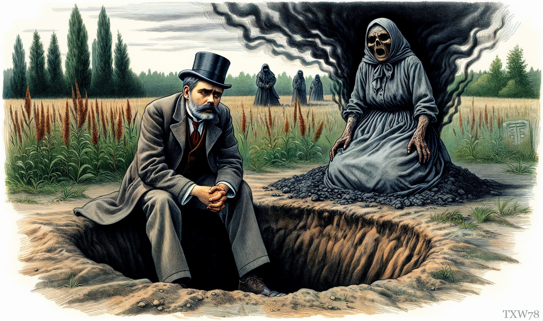 Surreal Scene of Reflection on Mortality and Death