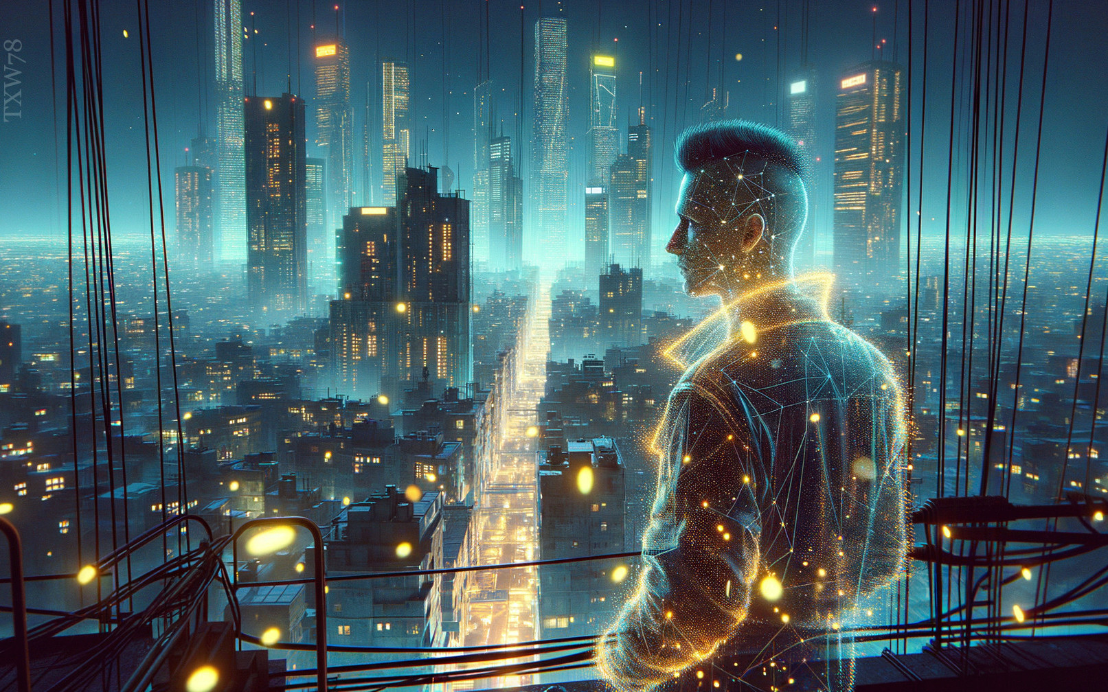 Futuristic Cityscape at Night with Vibrant Lights