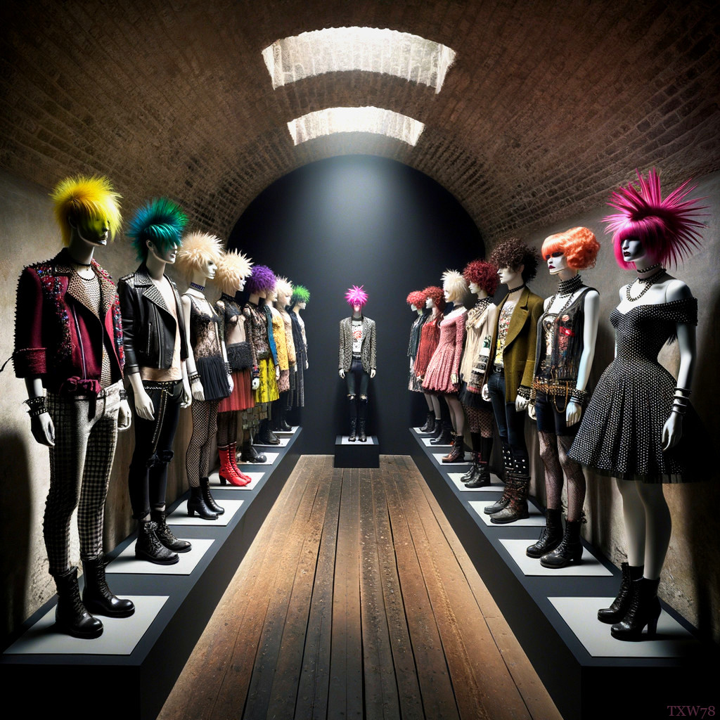 Mannequins with Colorful Punk Hairstyles in Dim Room