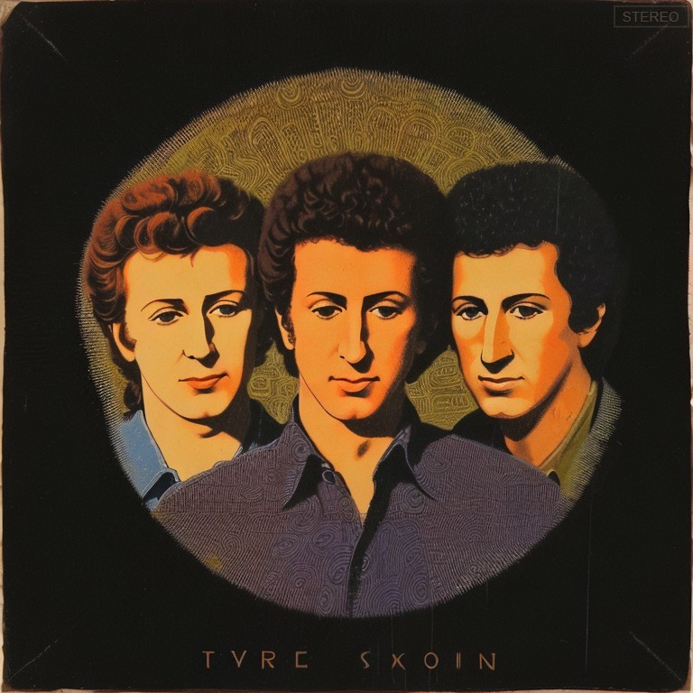 Vibrant Illustration of Three Young Men in Circular Design