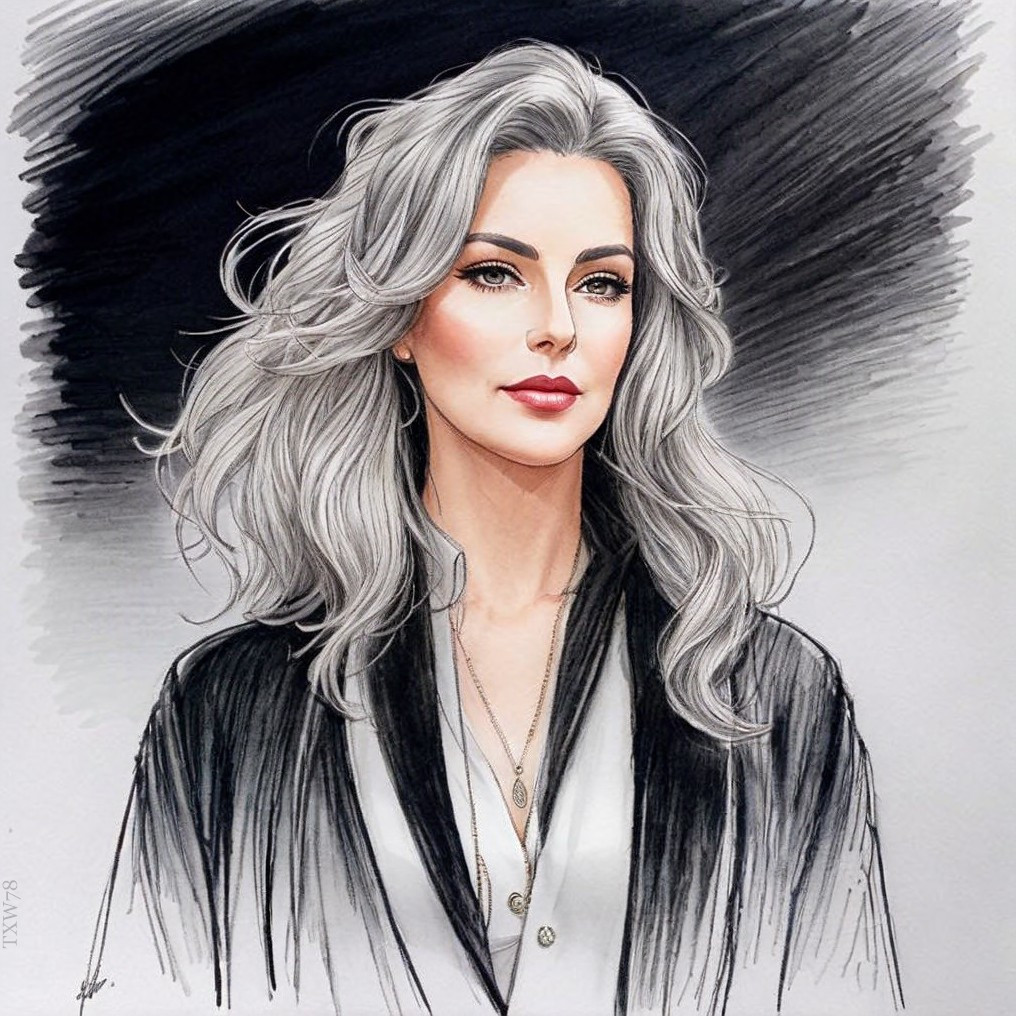 Stylish portrait of a woman with silver hair and elegance