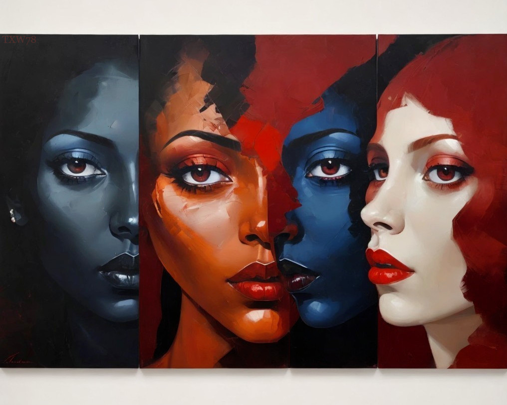 Triptych of Bold Female Portraits in Vibrant Colors