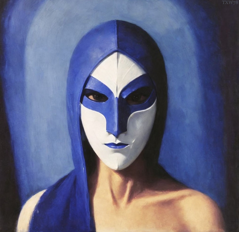 Two-Toned Mask with Blue and White Design