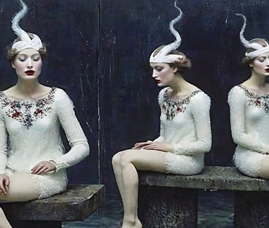 Elegant Models in Textured White Floral Outfits