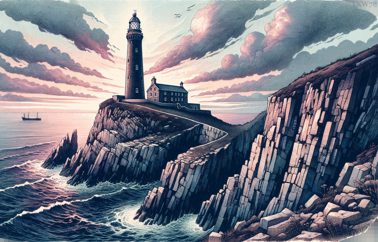 Dramatic Seascape with Lighthouse and Sunset Colors