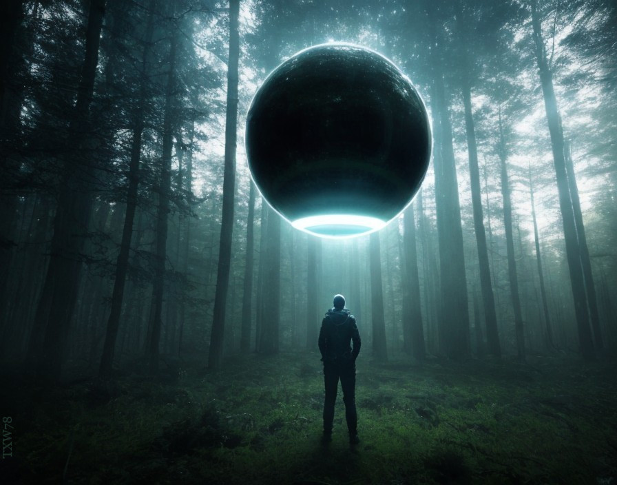 Misty Forest with Luminous Sphere Illuminating Fog