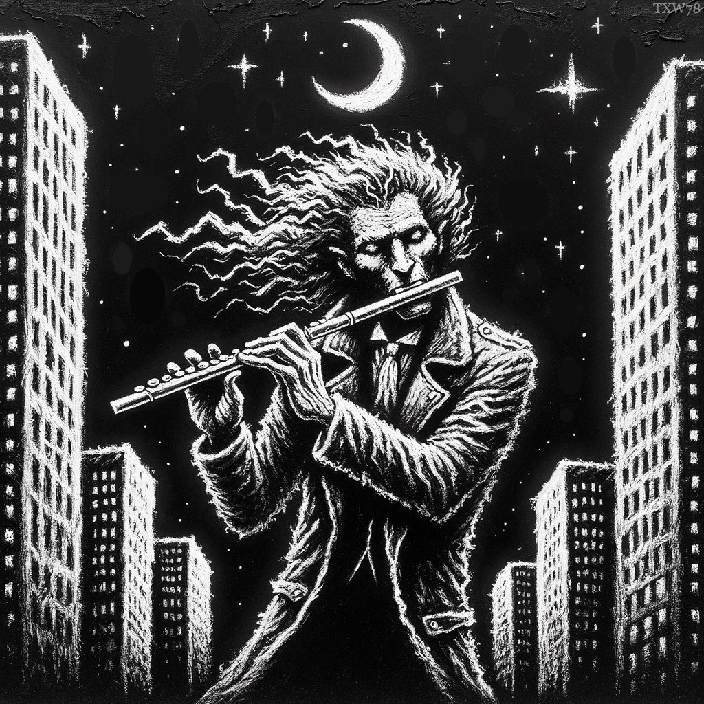 Mysterious Flute Player Under Starry Night Sky