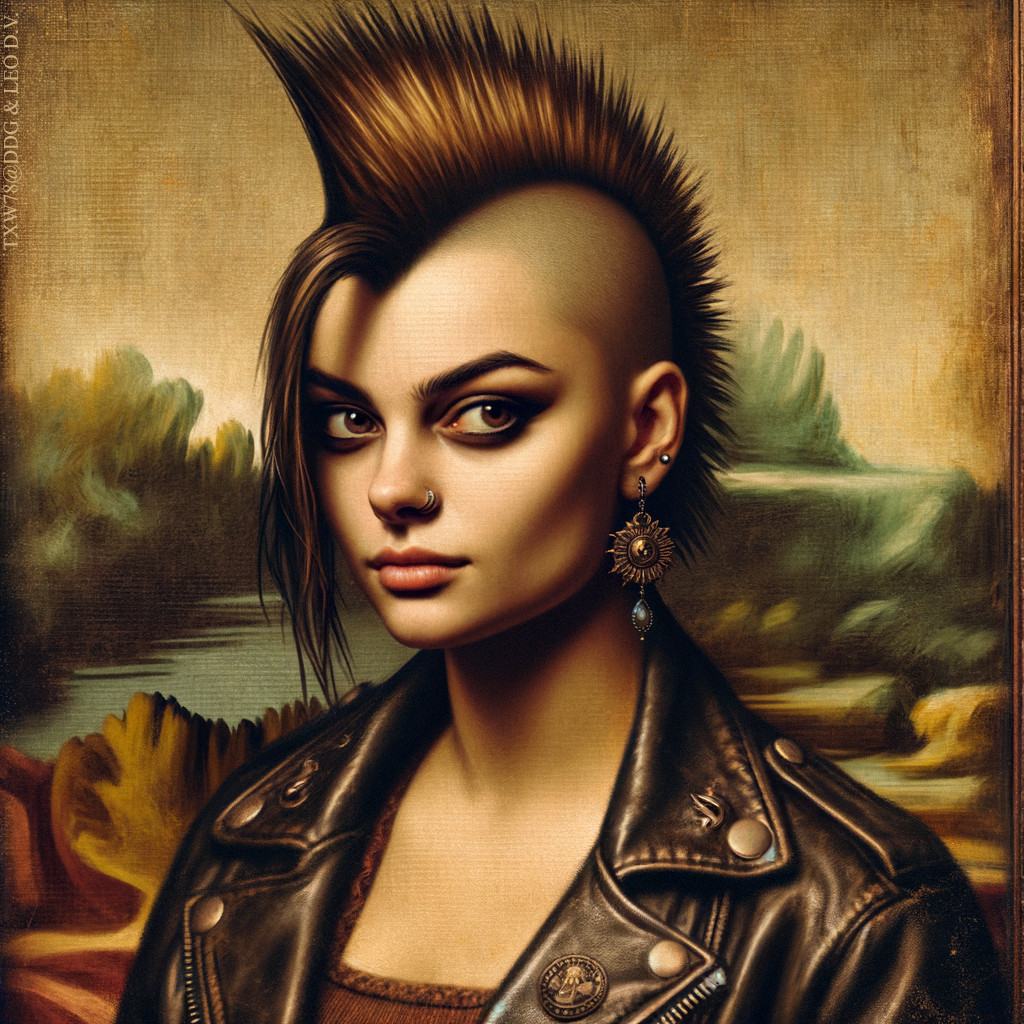Punk Mona Lisa with Mohawk and Leather Jacket