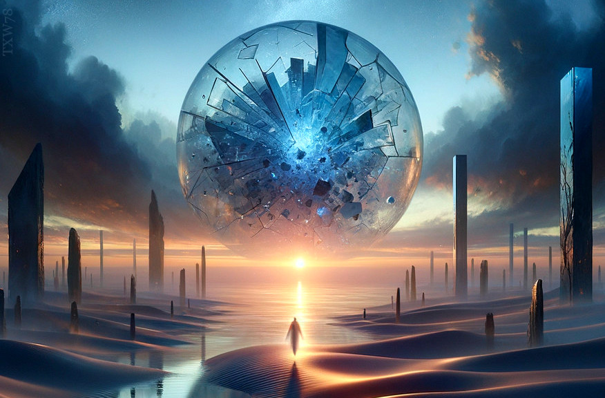 Surreal Landscape with Crystals and Glowing Monoliths