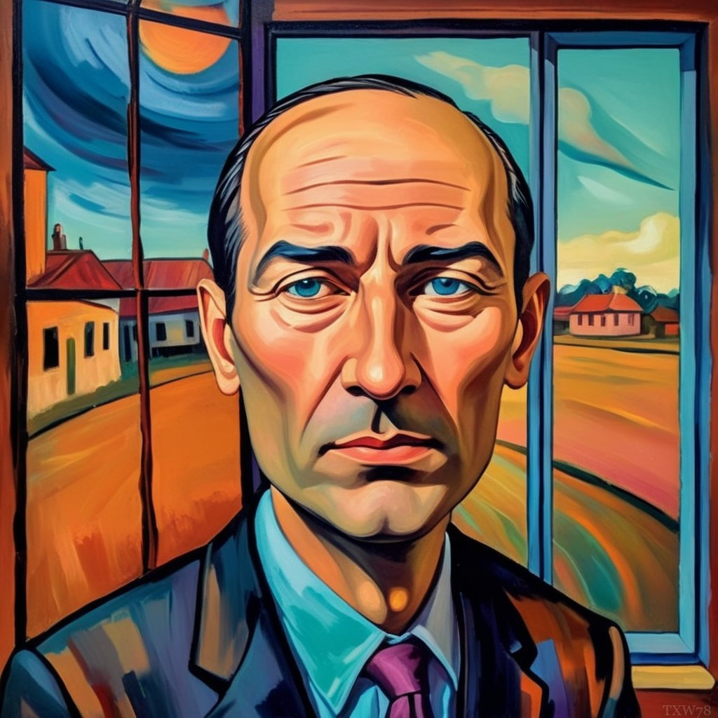 Colorful Portrait of a Man with Vibrant Landscape Background