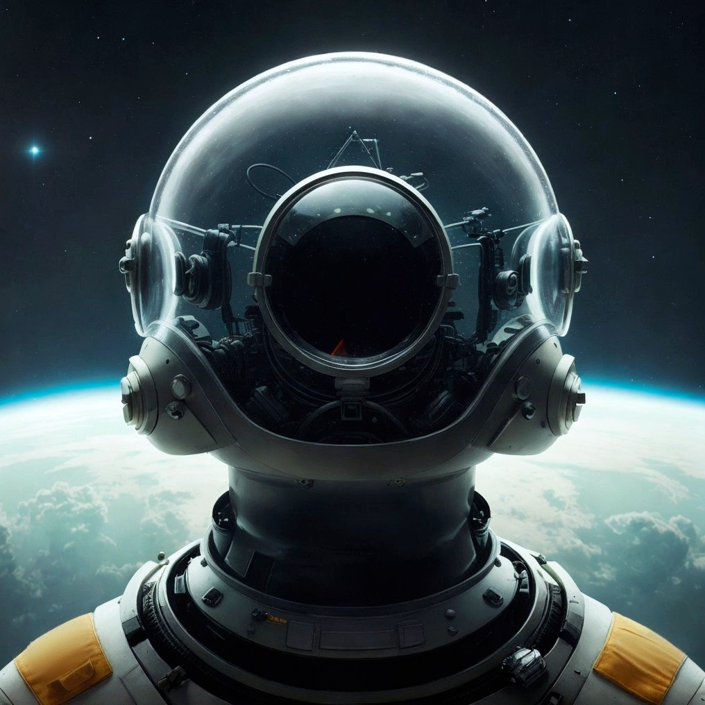 Close-up of Astronaut in Reflective Helmet with Earth
