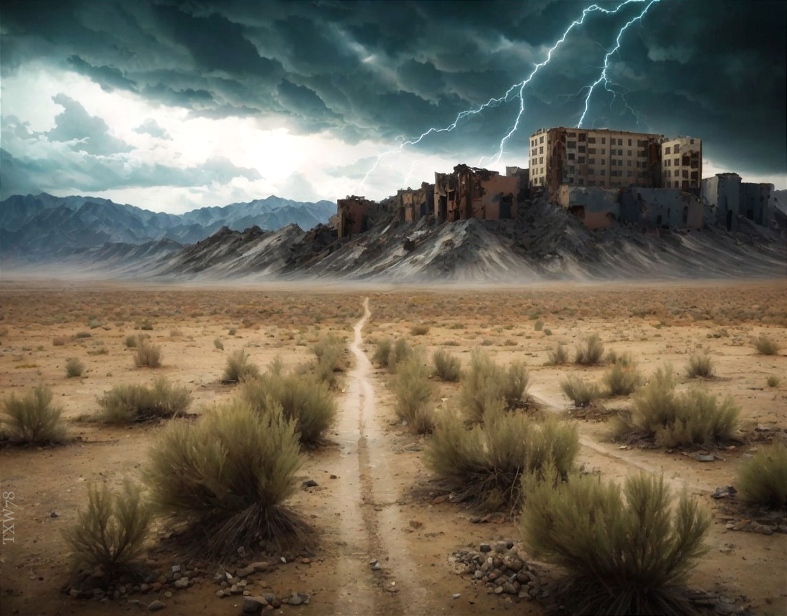 Desolate Landscape with Cracked Ground and Ominous Sky