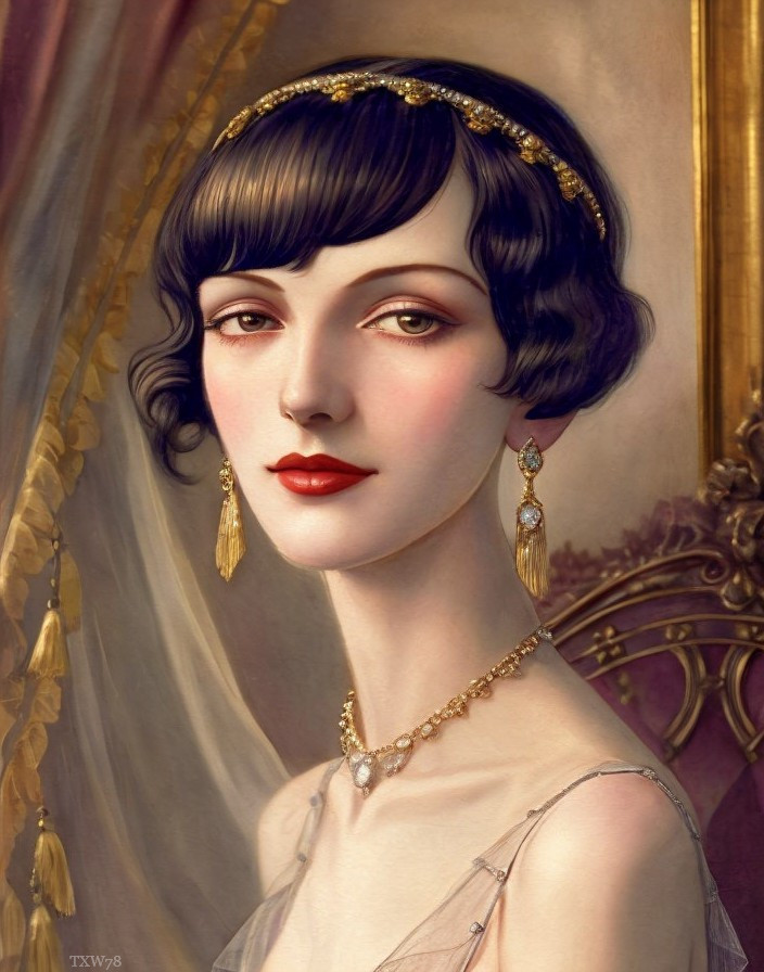 Illustrated Portrait of a Woman with Bobbed Hair