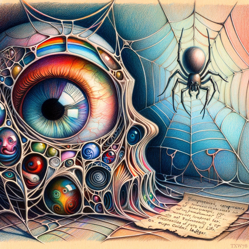 Surreal Human Skull with Colorful Eye and Orbs