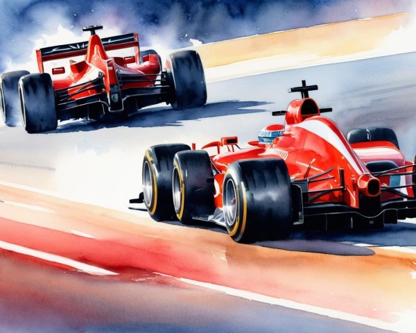Red Formula 1 Cars Racing on Dynamic Track