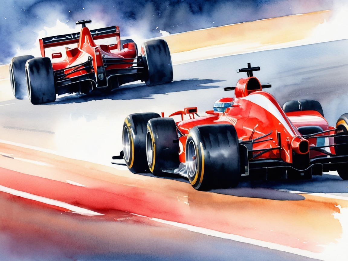 Red Formula 1 Cars Racing on Dynamic Track